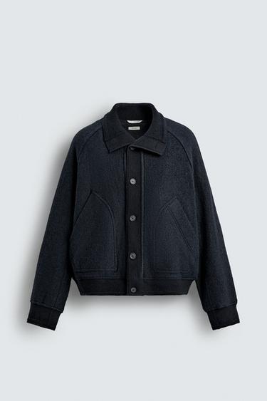 Zara CONTRASTING RIB COLLAR JACKET - Navy blue