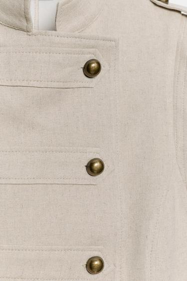LINEN BLEND MINI DRESS WITH BUTTON DETAILS - Light beige by Zara - Image 8