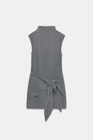 SHORT DRESS WITH TIE AND TOPSTITCHING - Light grey by Zara