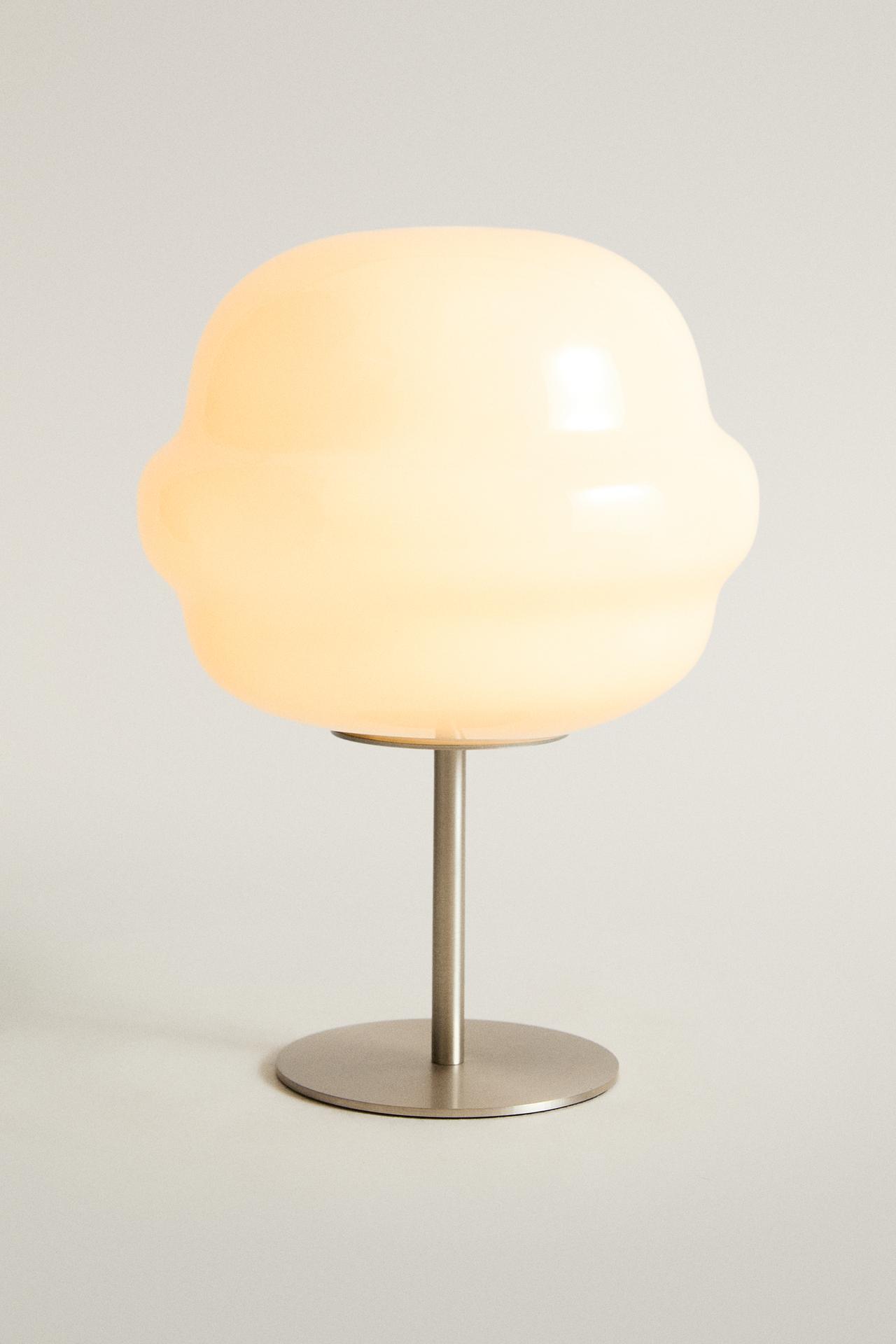 CORDLESS GLASS SPHERE TABLE LAMP — Oyster-white