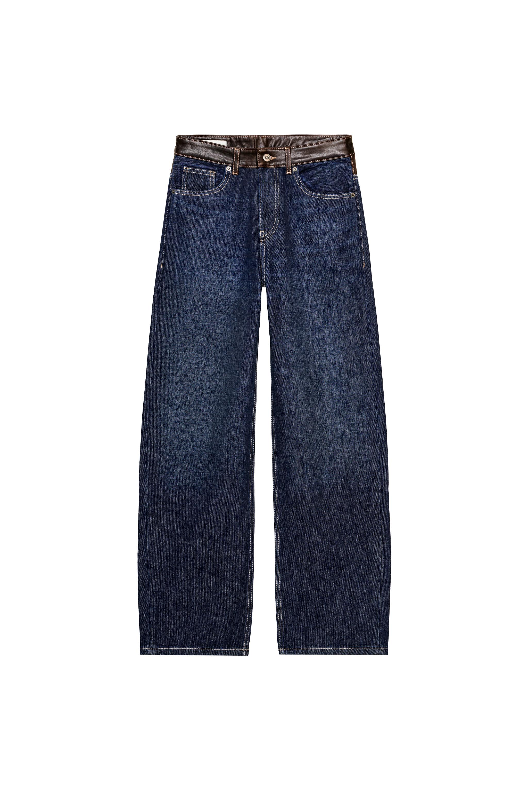 TRF ハイウエスト ストレートワイド レザーデニムパンツ - ダーク