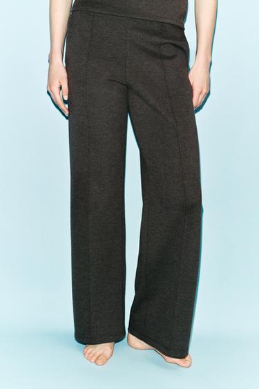 SOFT INTERLOCK WIDE-LEG TROUSERS - Brown by Zara - Image 1