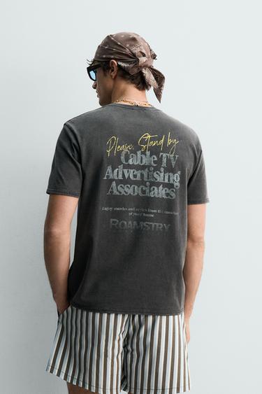 WASHED T-SHIRT WITH CONTRAST SLOGANS - Light grey by Zara - Image 2
