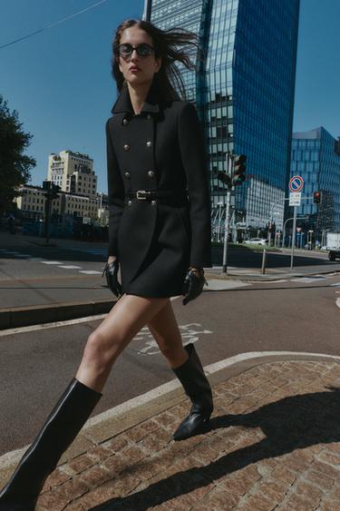 ABRIGO CORTO CRUZADO CON LANA - Negro de Zara