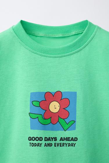 T-SHIRT IMPRIMÉ FLEURI - Vert clair de Zara - Image 2