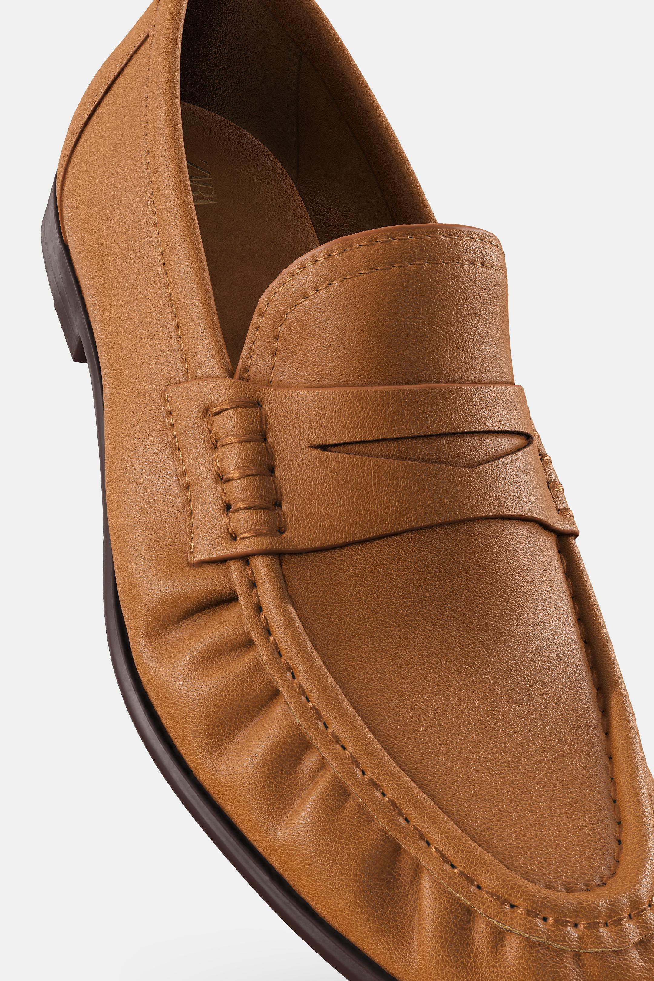 Zara SOFT RUCHED LOAFERS - Brown