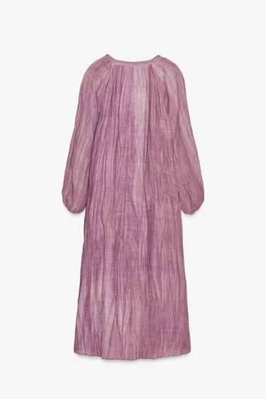 ZW COLLECTION LINEN TIE-DYE TUNIC DRESS - Mauve by Zara - Image 6