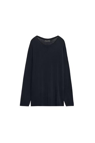 Zaras OVERSIZED TRÖJA I FINSTICKAT - Marinblå