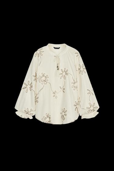 BLUSE MIT BLUMENSTICKEREI - Cremefarben von Zara - Bild 0