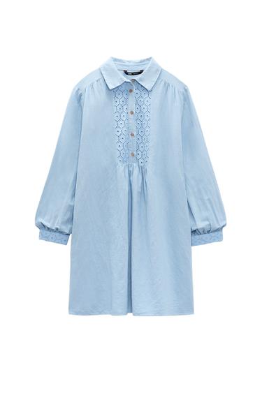 LINEN BLEND SHORT EMBROIDERED DRESS