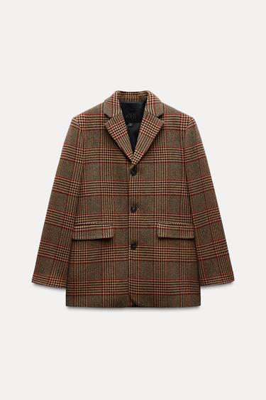 ZW COLLECTION CHECK WOOL BLEND BLAZER - Brown by Zara - Image 0