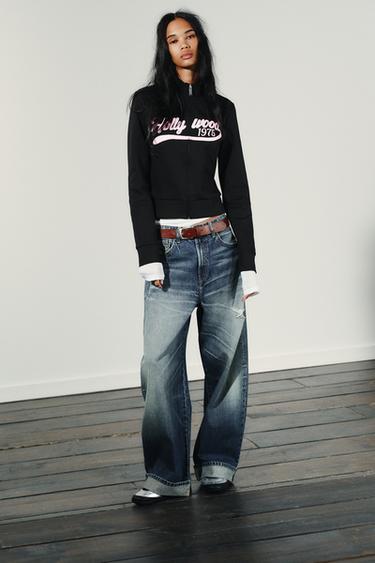 TEXT ZIP-UP SWEATSHIRT - Black by Zara