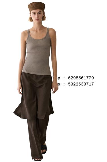 Pantalón fluido detalle falda - Chocolate de Zara