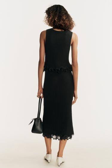 JUPE MI-LONGUE EN MAILLE DOUBLE ÉPAISSEUR - Noir de Zara - Image 3