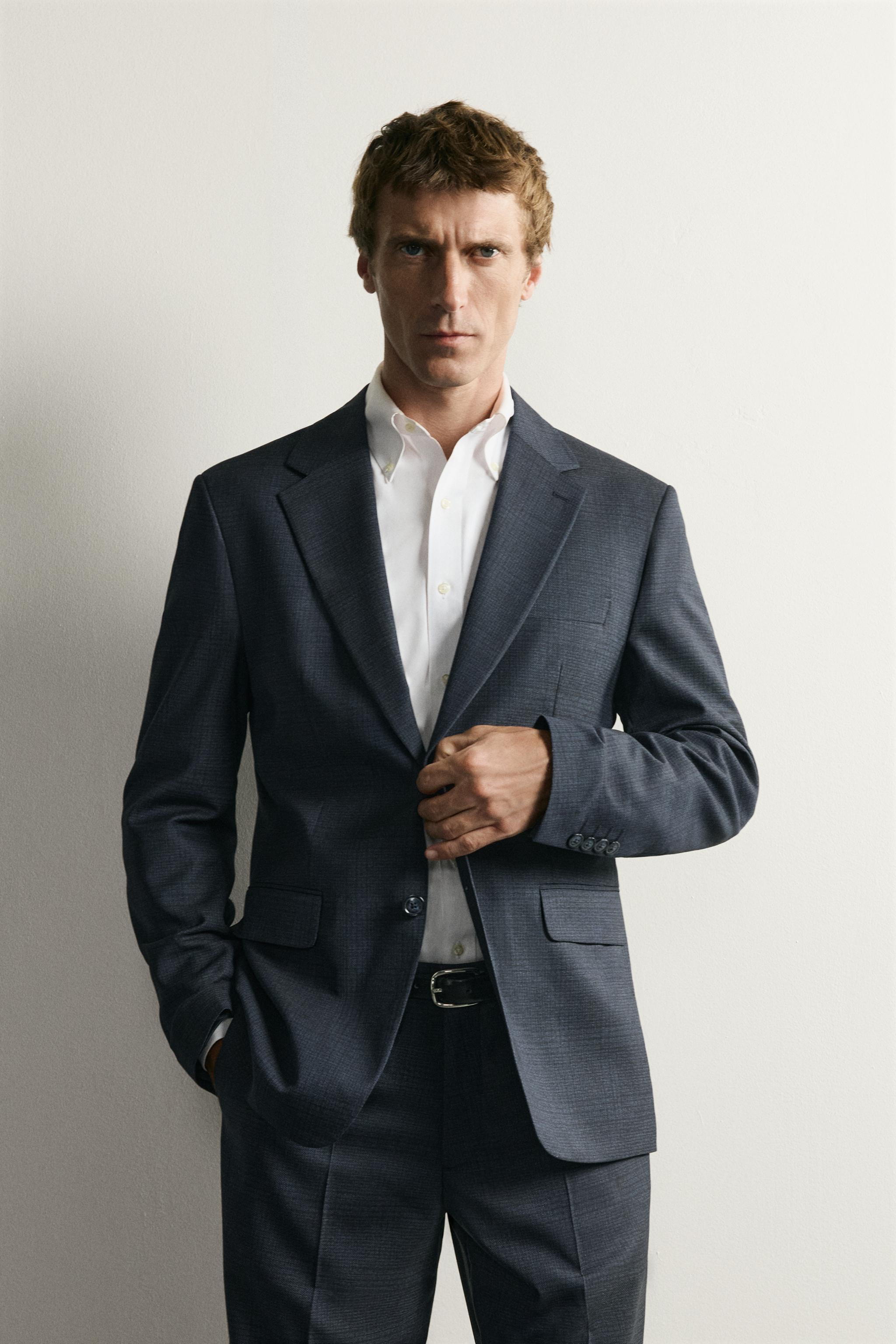 CHECKED REGULAR FIT SUIT BLAZER — Blue (alternate view)