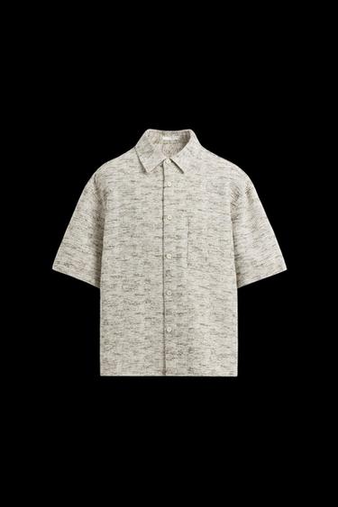 Zara CONTRAST TEXTURE OVERSHIRT - Black / Ecru