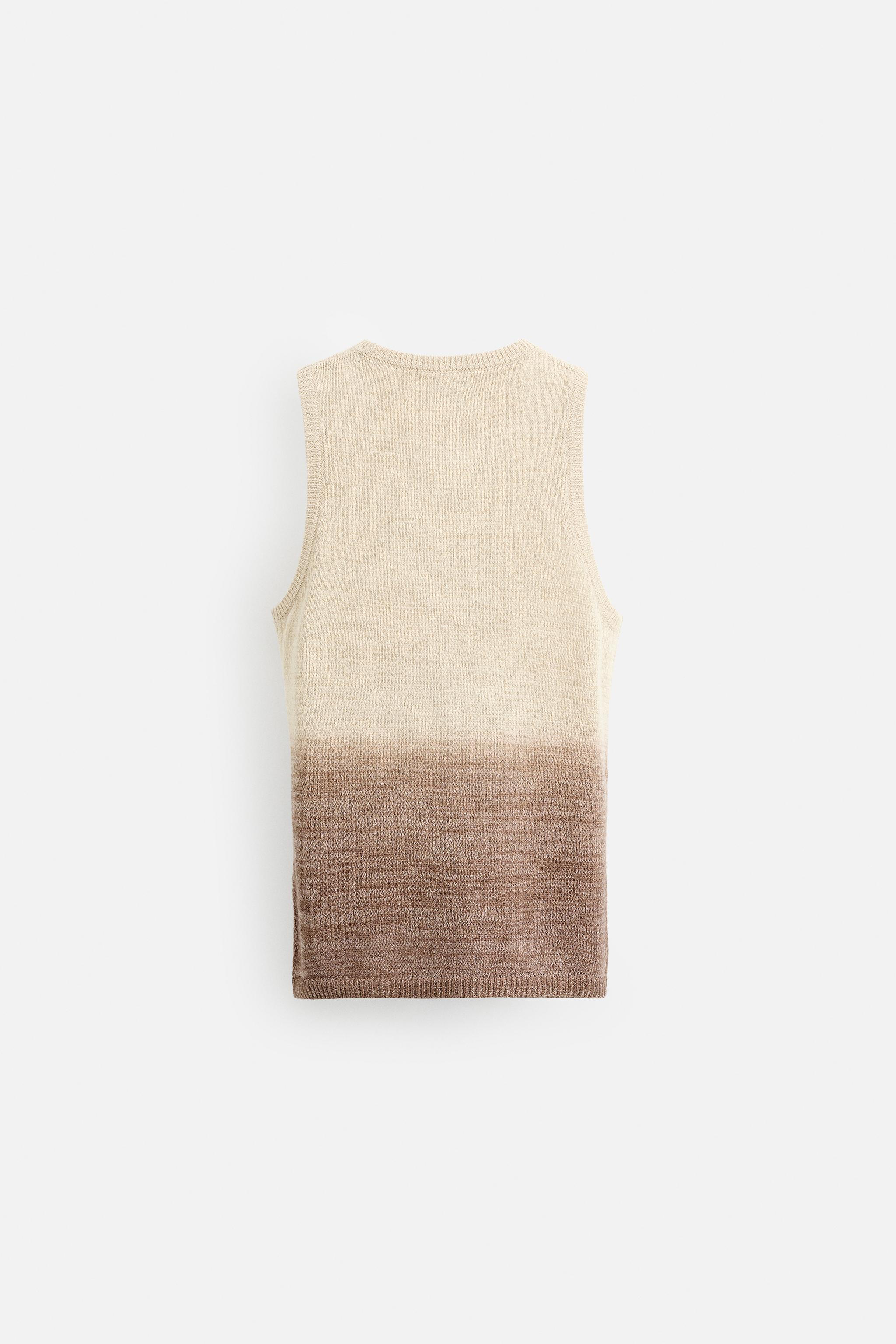 【ZARA】コットン＆リネンニットＴシャツ ベージュ 2893/428/710 ZARA】コットン＆リネンニットTシャツ ベージュ 2893/428/710