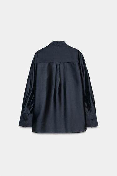 SHIRT WITH POCKETS AND TIE ZW COLLECTION - Navy blue by Zara - Image 4