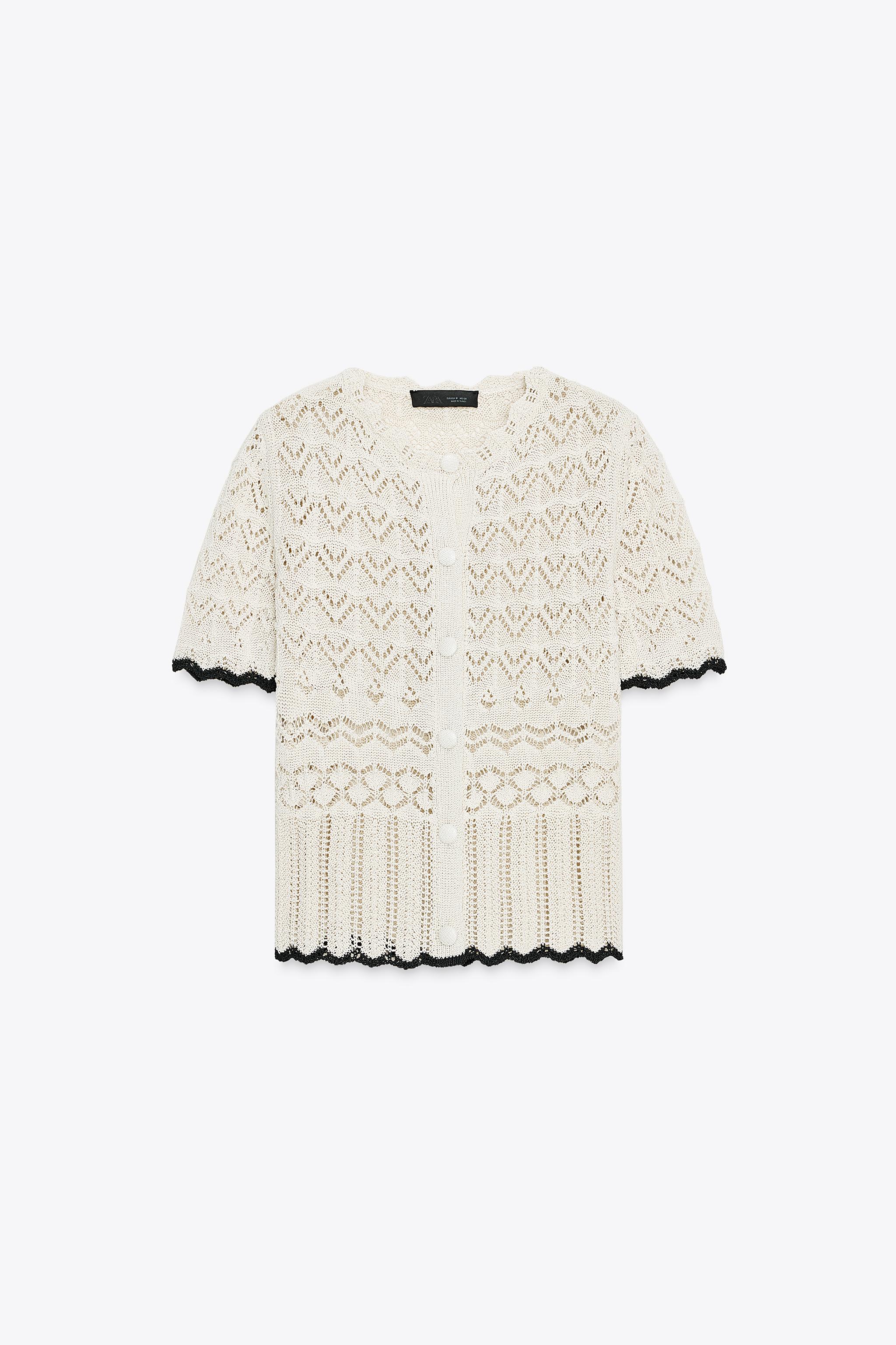 VESTE MANCHES COURTES EN MAILLE POINTELLE