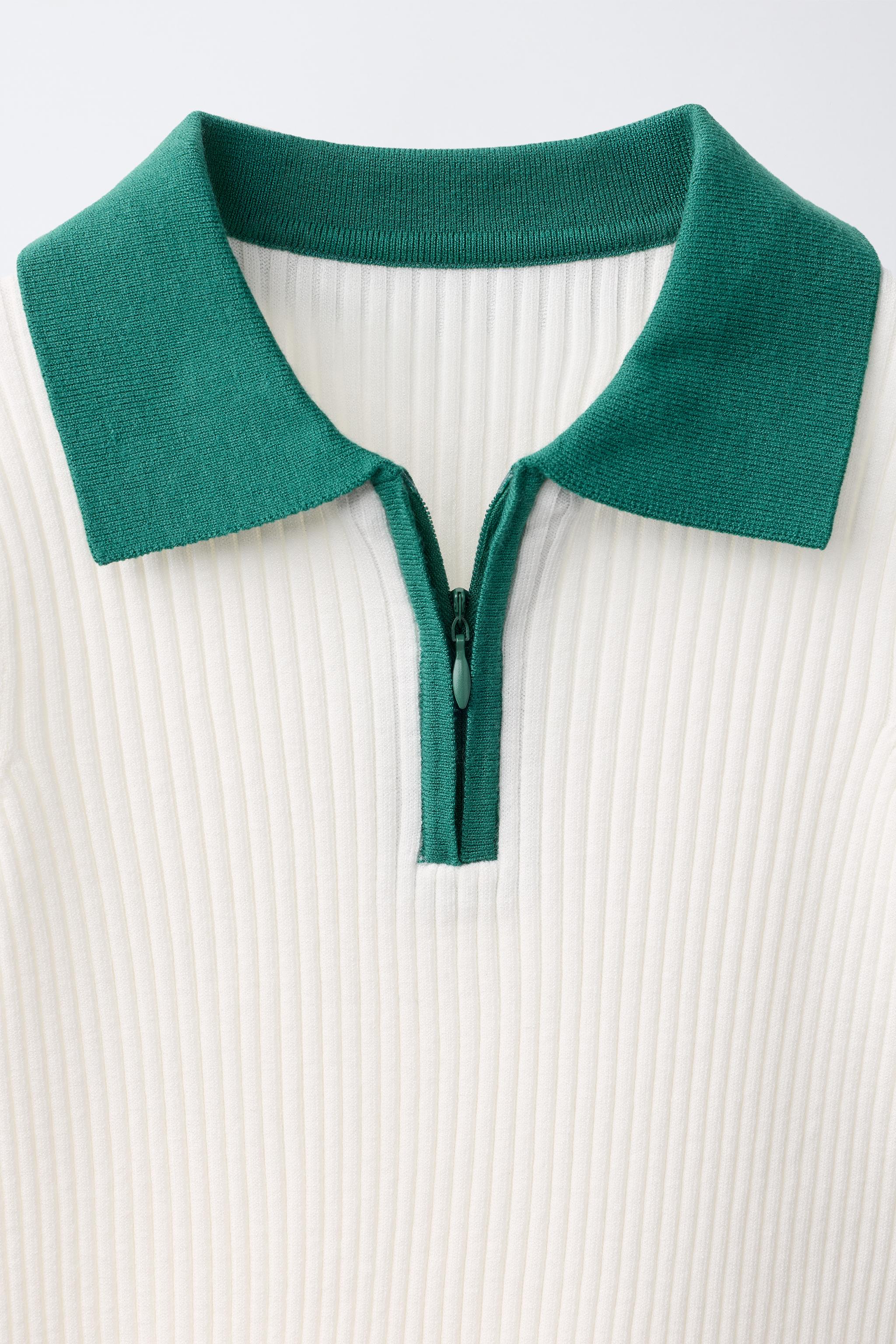 CONTRAST ZIP RIBBED POLO