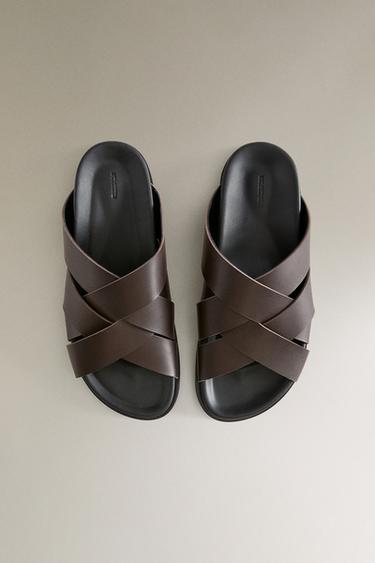 LEATHER CROSSOVER STRAP SANDALS - Brown by Zara - Image 2