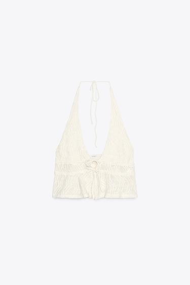 NECKHOLDER-OBERTEIL MIT STRUKTURMUSTER - Cremefarben von Zara