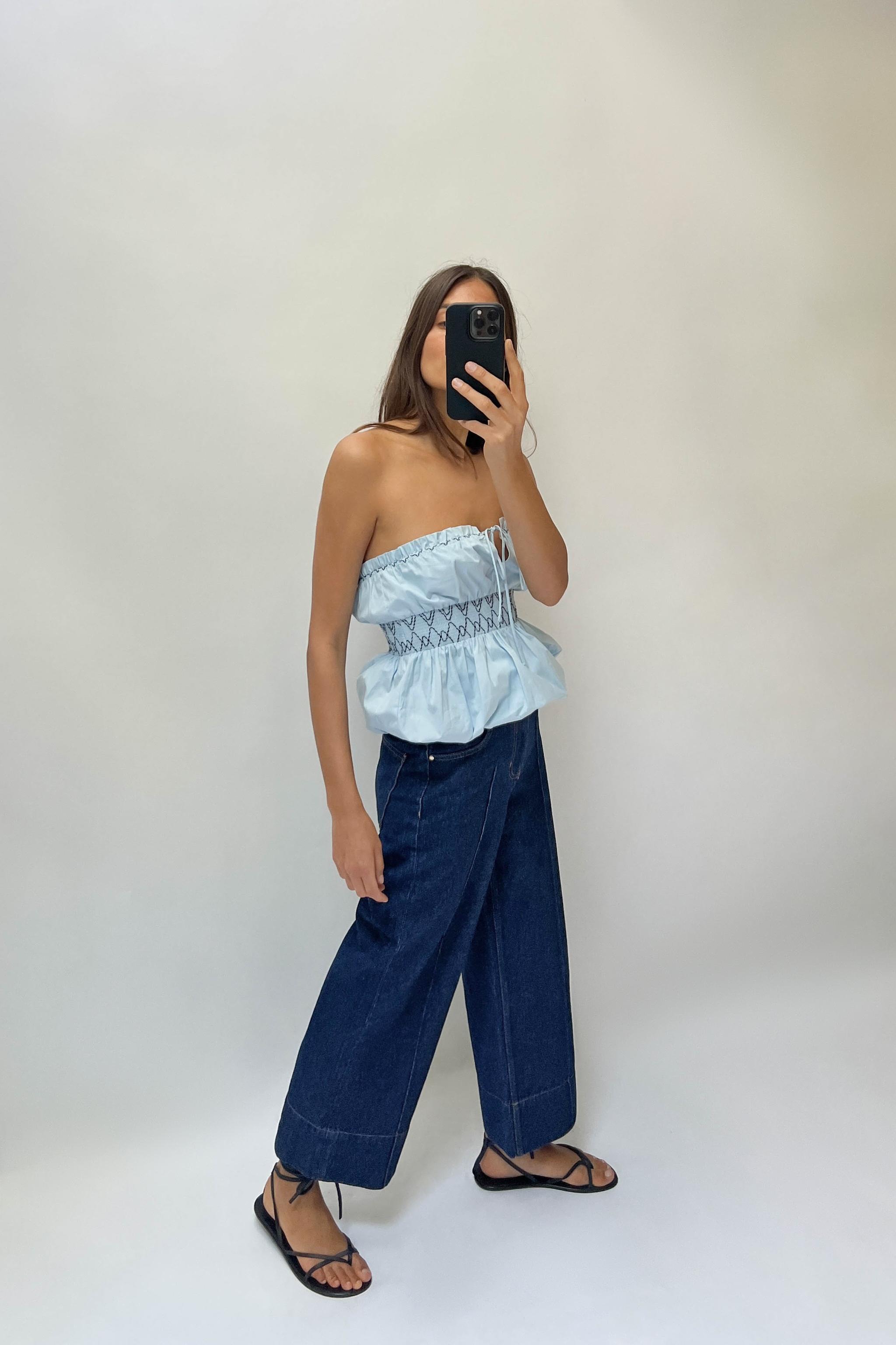 Z1975 WIDE-LEG CROPPED HIGH-WAIST JEANS WITH FRONT SEAM - Blue 