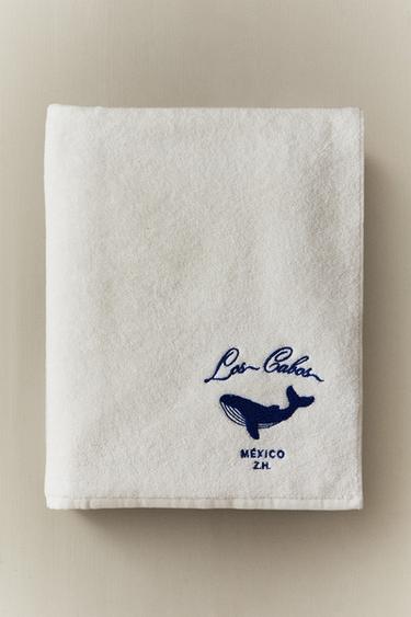 WHALE EMBROIDERED BATH TOWEL — Ivory 1