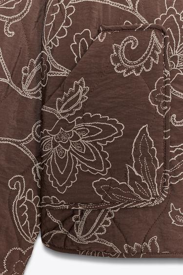 RUBBERISED EMBROIDERED PUFFER JACKET - Brown by Zara - Image 6