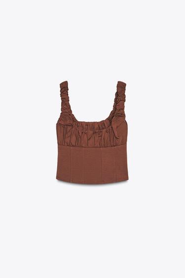 TOP COMBINADO INTERLOCK POPELÍN - Marrón de Zara