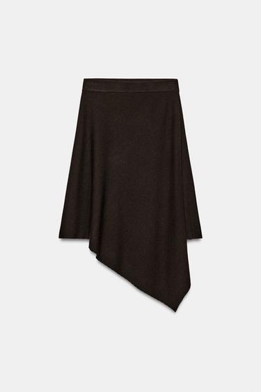FALDA MIDI PUNTO ASIMÉTRICA - Marrón de Zara - Imagen 0