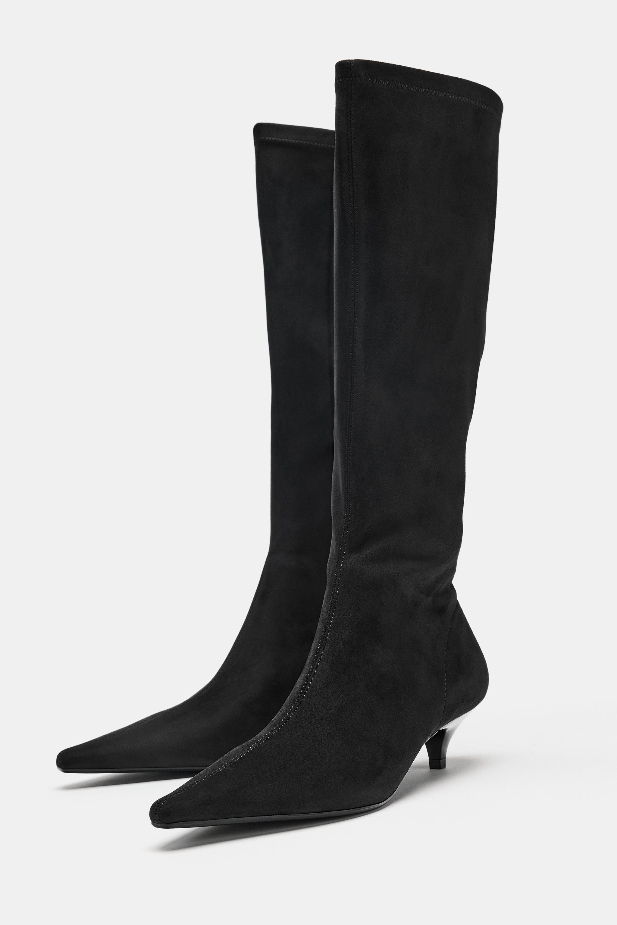 STRETCH KITTEN-HEEL BOOTS