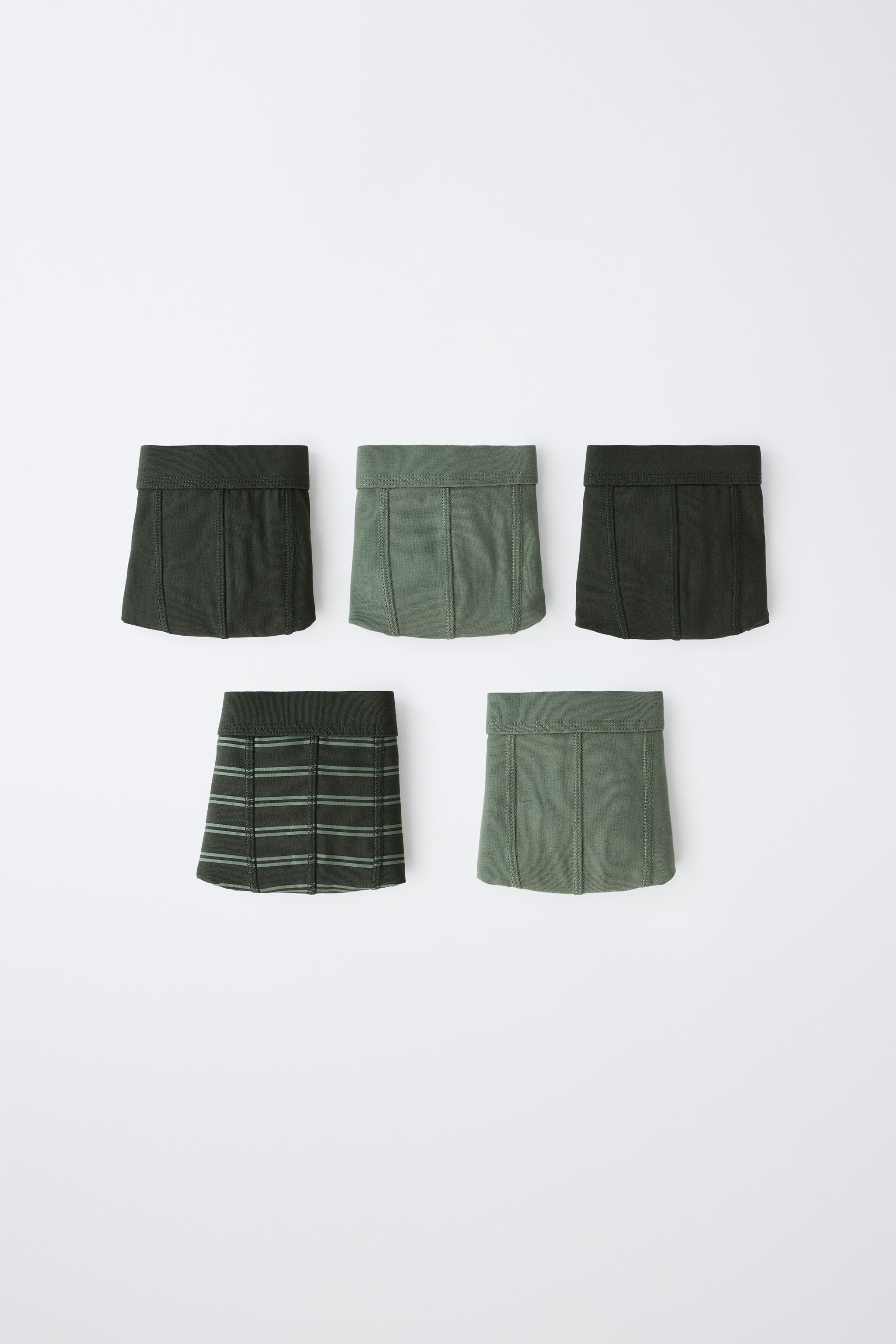 KIDS 6-14 YEARS: PACK OF FIVE STRIPED AND SOLID BOXER BRIEFS — Green