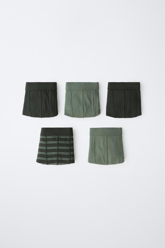6-14 ÅR/ PAKKE MED 5 ENSFARVEDE OG STRIBEDE BOKSERSHORTS - grøn fra Zara - Billede 0