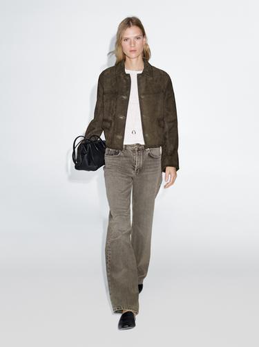 Jeans wide leg tiro medio - Gris / Natural de Zara