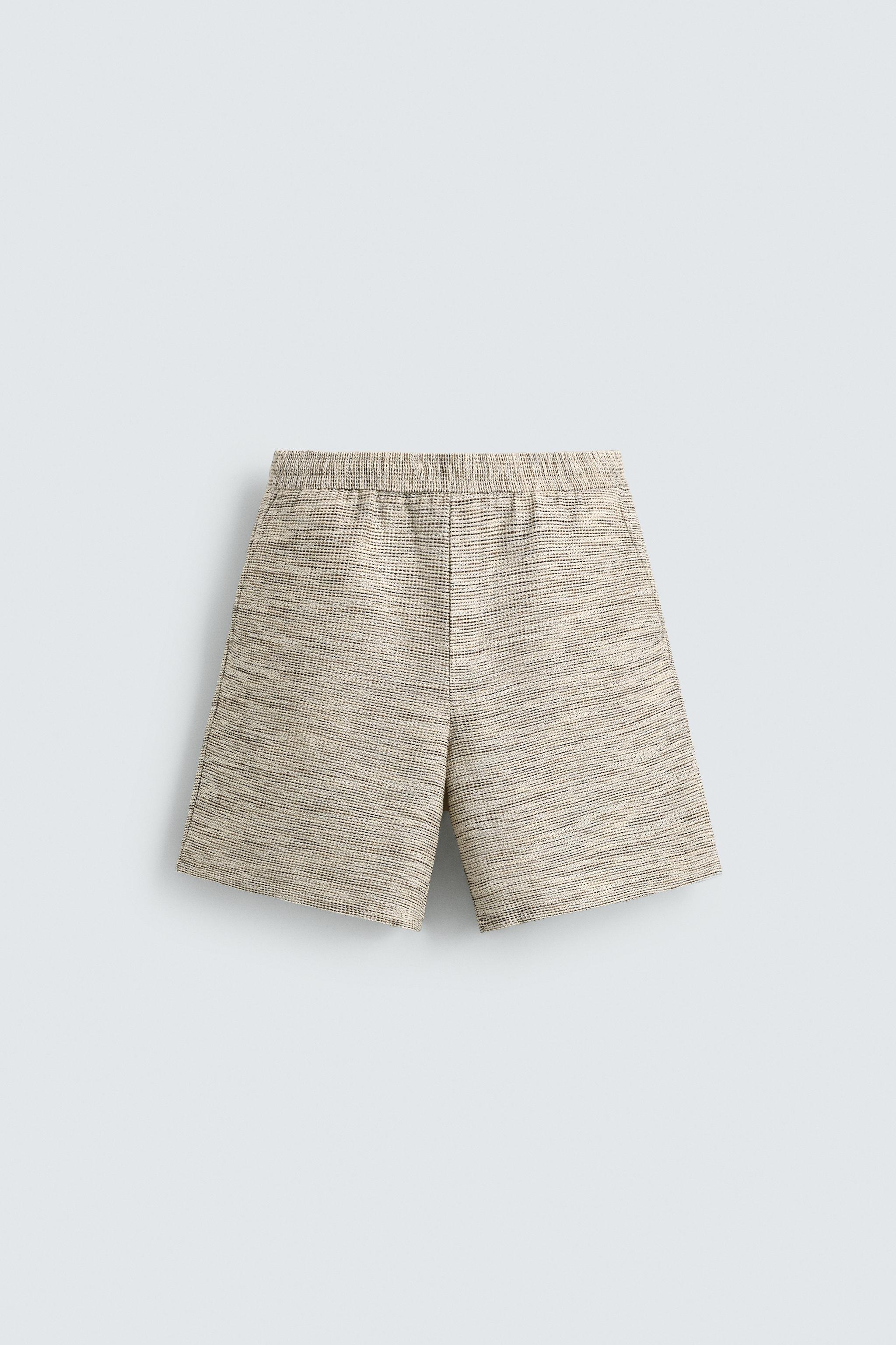TEXTURED CONTRAST SHORTS - Ecru / Beige | ZARA United States