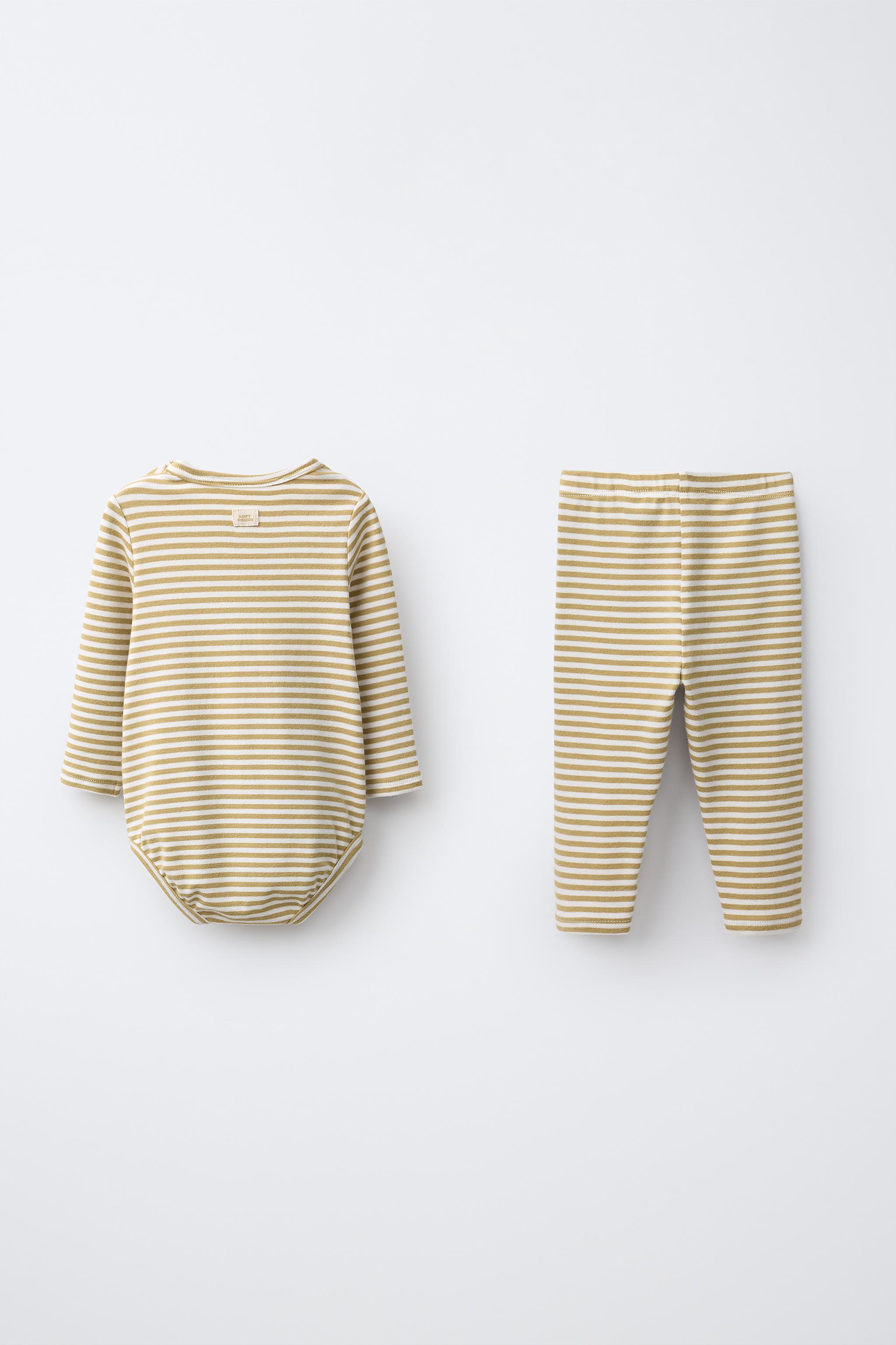 STRIPED BODYSUIT AND LEGGING SET — olive green