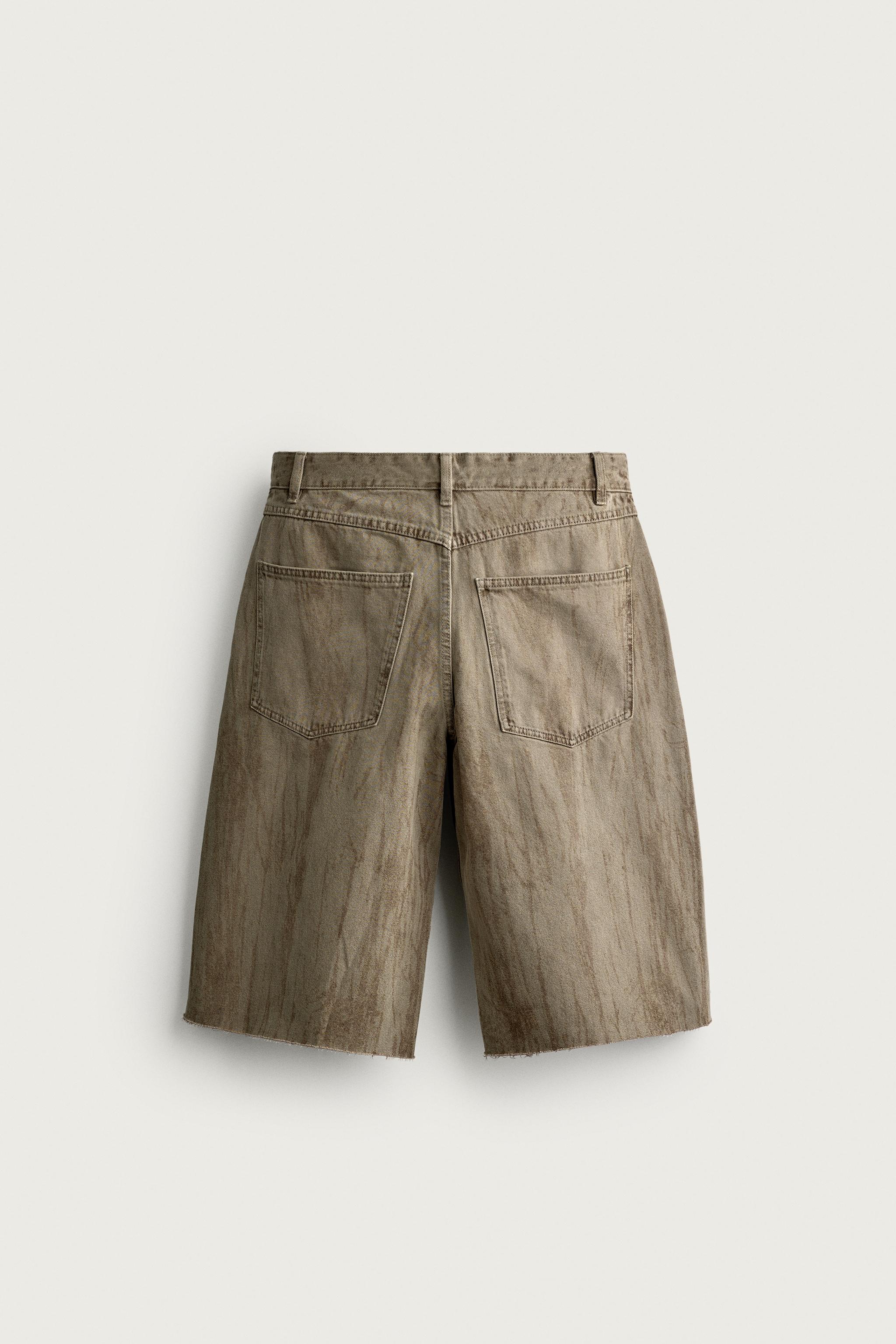 WASHED PRINT DENIM JORTS