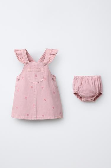 TWILL PINAFORE DRESS WITH HEART BRAGUITAS - Pink by Zara