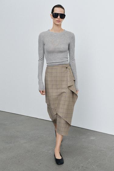 JUPE À CARREAUX AVEC VOLANT  ZW COLLECTION - Multicolore de Zara - Image 2