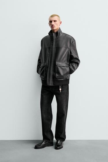 RELAXED FIT LEATHER JACKET - Black by Zara - Image 0