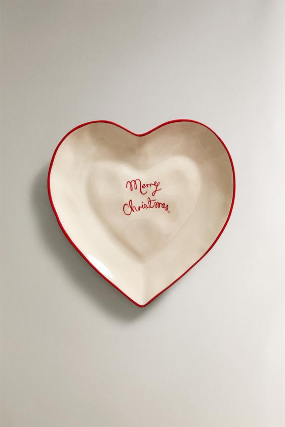 STONEWARE CHRISTMAS DESSERT PLATE WITH HEART - White | ZARA United Kingdom