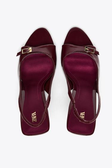 SANDALES À TALONS EFFET VERNI - Bordeaux de Zara - Image 4