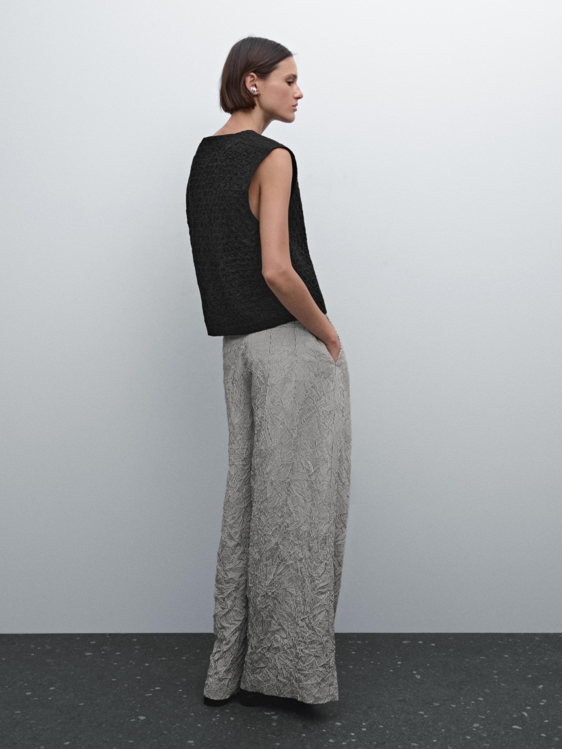 Lightweight striped trousers with fabric detail - Black