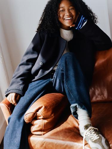 SHORT WOOL-BLEND COAT — Navy blue 1