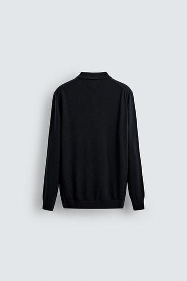 100% WOOL KNIT POLO SHIRT - Navy blue by Zara - Image 1