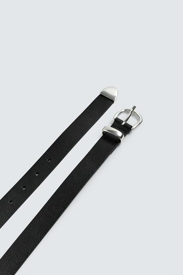 CEINTURE EN CUIR AVEC BOUT RAPPORTÉ - Noir de Zara - Image 3