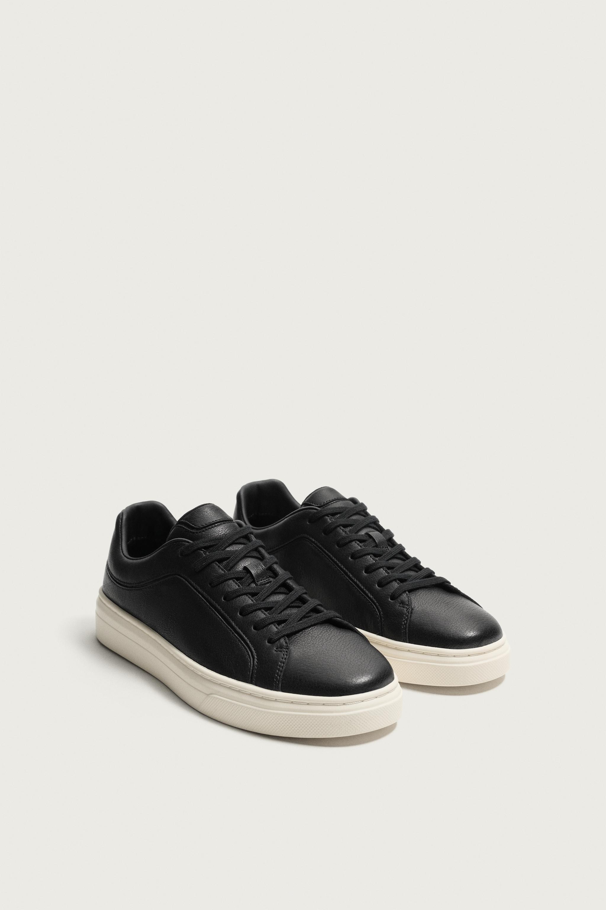 LEATHER SNEAKERS — Black