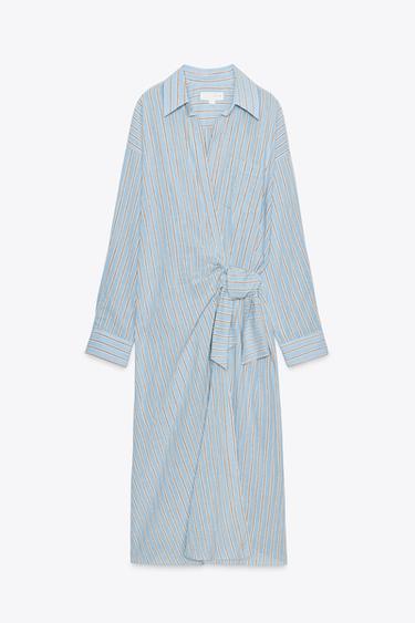 VESTIDO CRUZADO RAYAS ZW COLLECTION - Azul de Zara