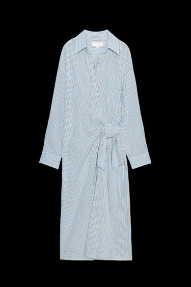 Zara STRIPED WRAP DRESS ZW COLLECTION - Blue - Image 0